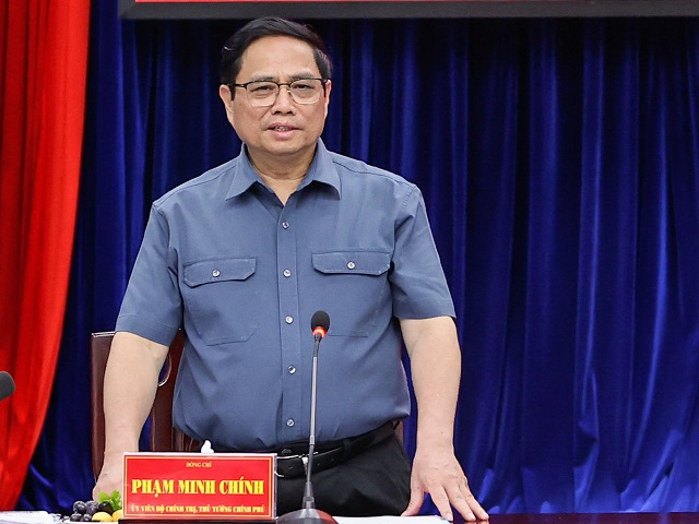Thủ tướng Chính phủ Phạm Minh Chính làm việc với lãnh đạo chủ chốt tỉnh Bạc Liêu. (Ảnh: VGP/Nhật Bắc)