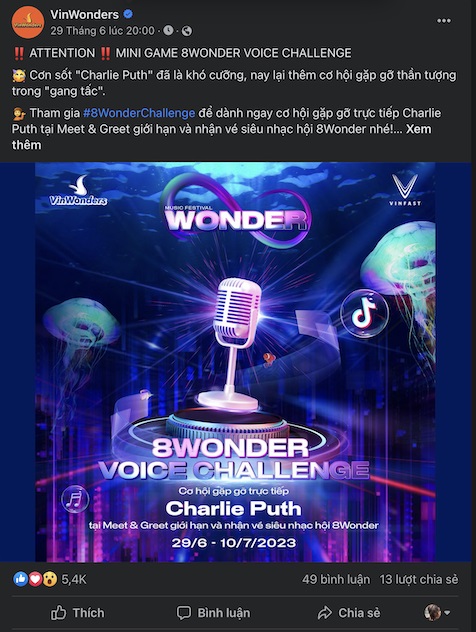 VinWonders công bố cuộc thi “8Wonder Voice Challenge” trên fanpage