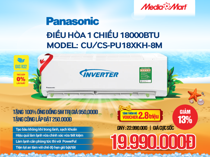 Điều hòa Panasonic 1 chiều Inverter 18000BTU CU/CS-PU18XKH-8M